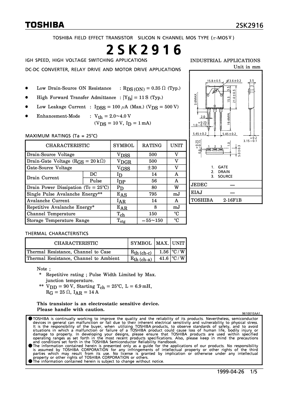 Toshiba 2SK2916 Datasheet