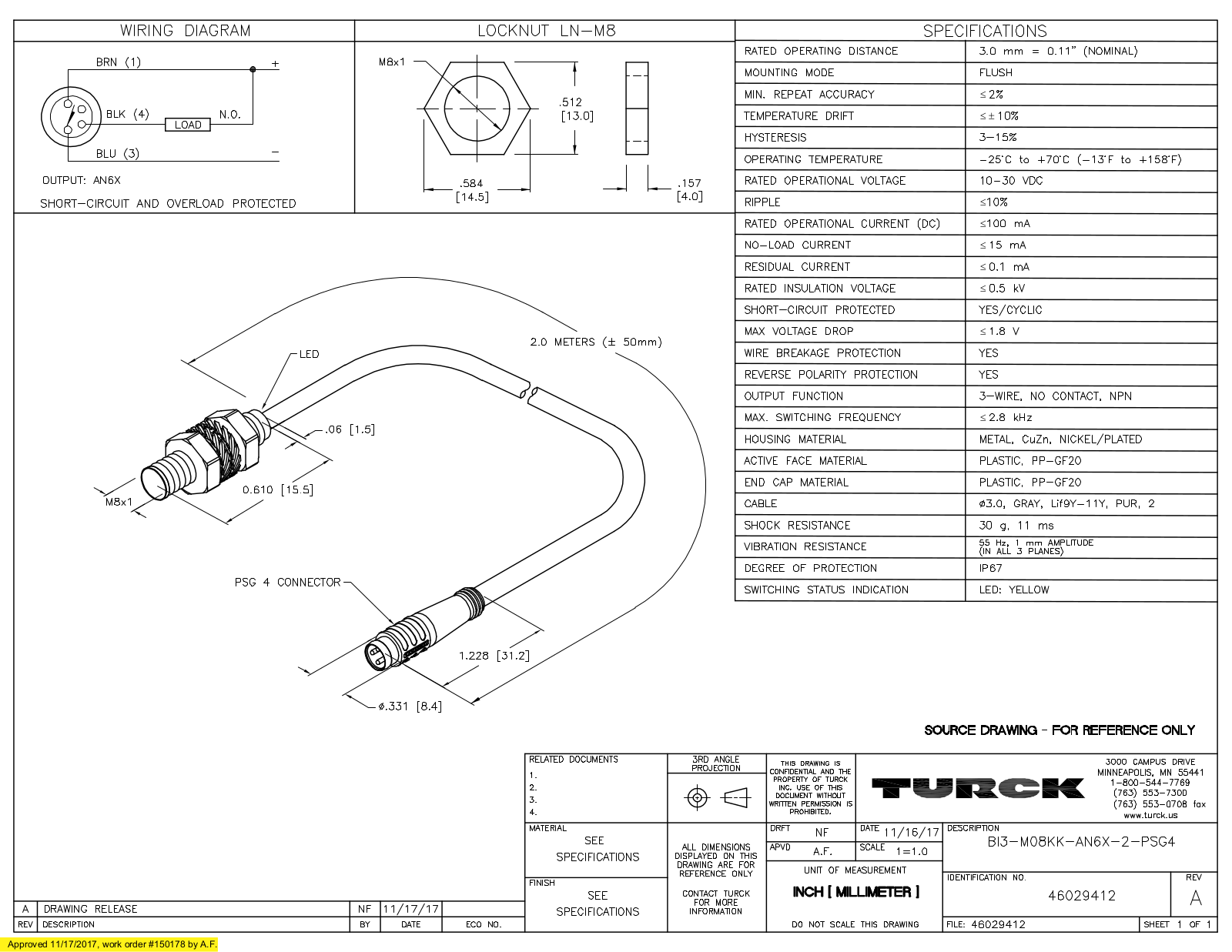 Turck BI3-M08KK-AN6X-2-PSG4 Data Sheet