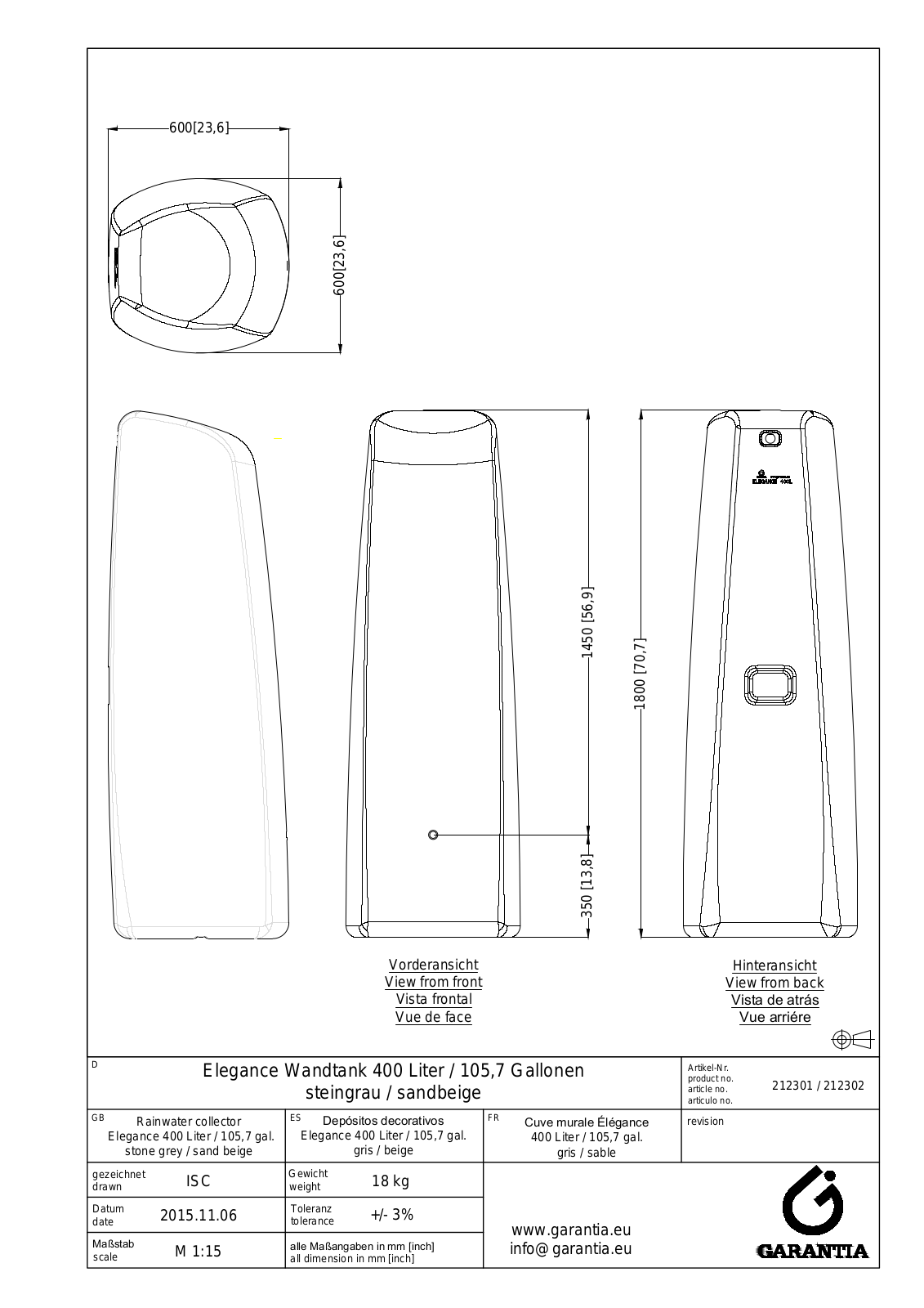 Garantia Elegance Wandtank 400 Liter-105 Schematic