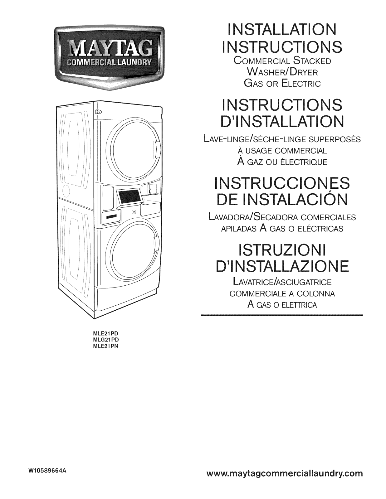 Maytag MLE21PDAGW0, MLE21PNAGW0, MLG21PDAGW0 Installation Guide