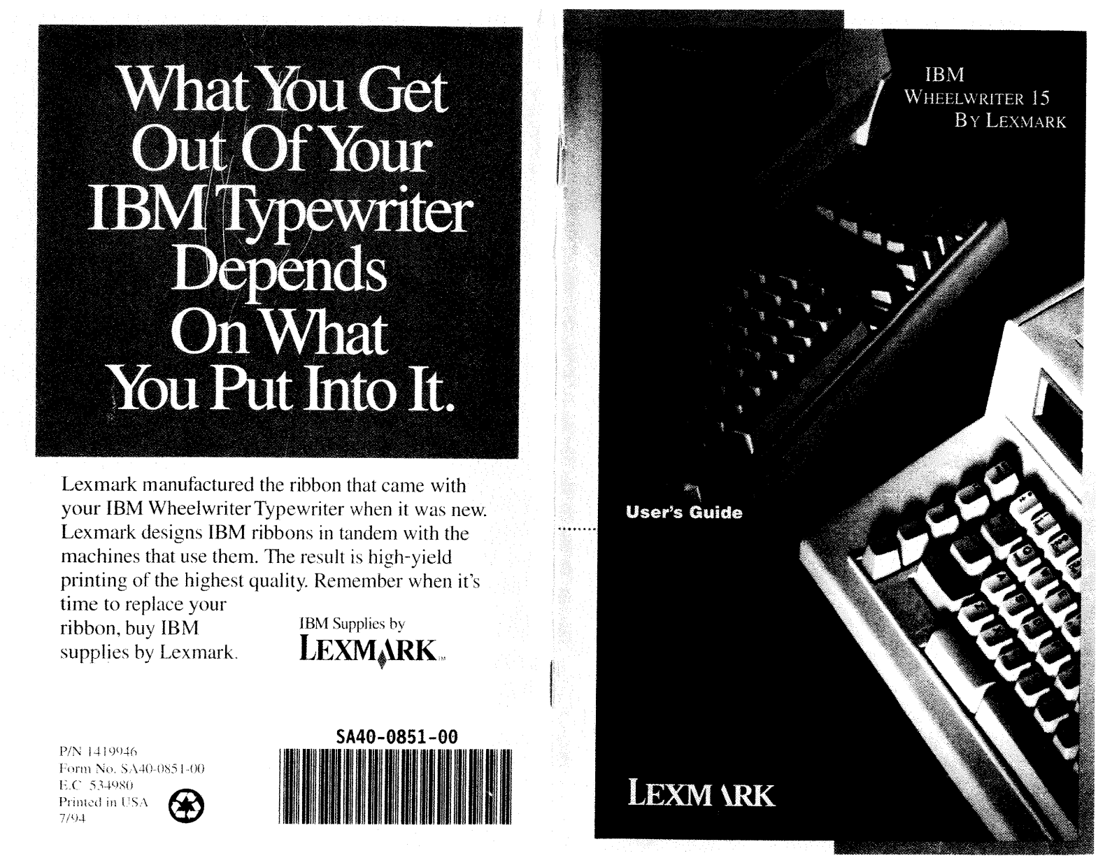 Lexmark IBM WHEELWRITER 15 SERIES II User Manual