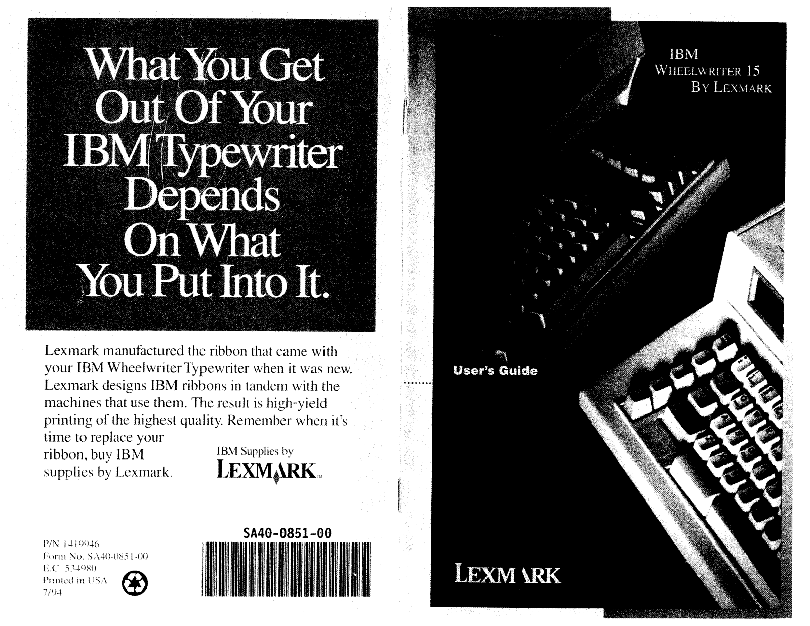 Lexmark IBM WHEELWRITER 15 SERIES II Manual