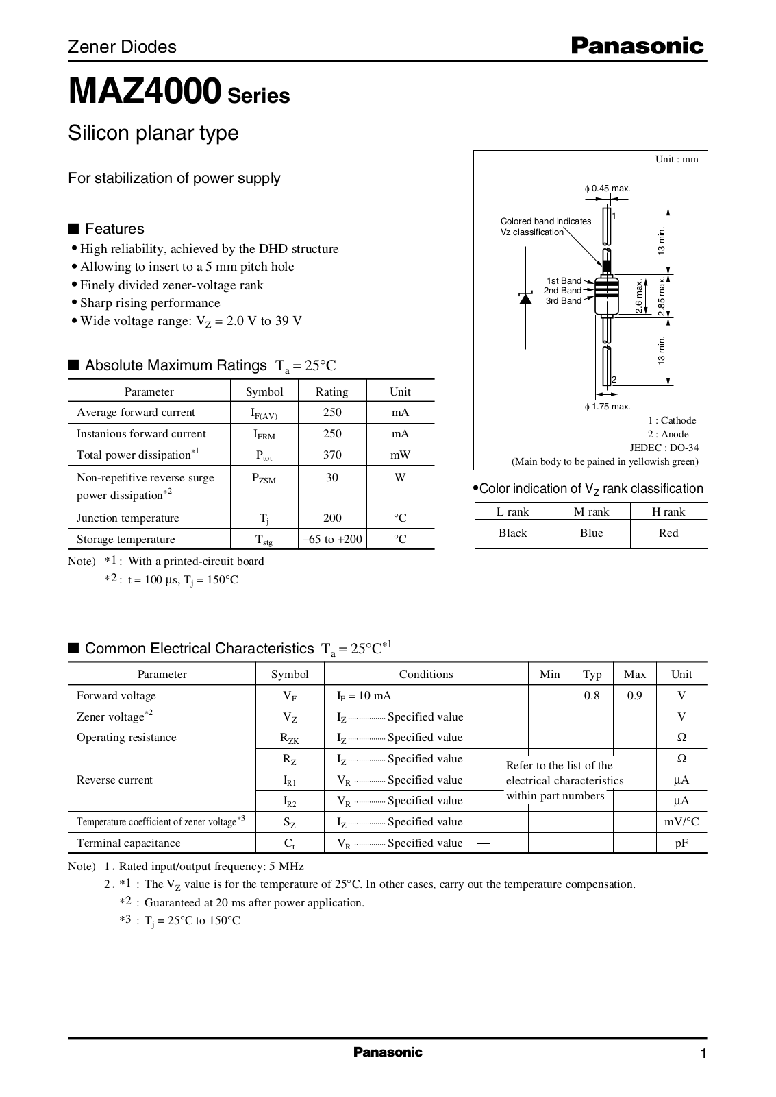 Panasonic MAZ4300, MAZ4330, MAZ4240, MAZ4082, MAZ4062 Datasheet