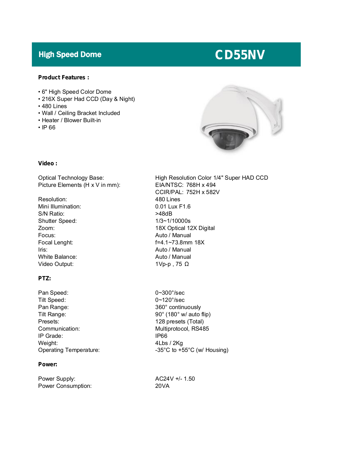 COP-USA CD55-NV Specsheet