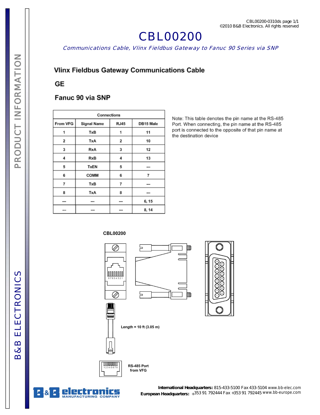 B&B Electronics CBL00200 Datasheet