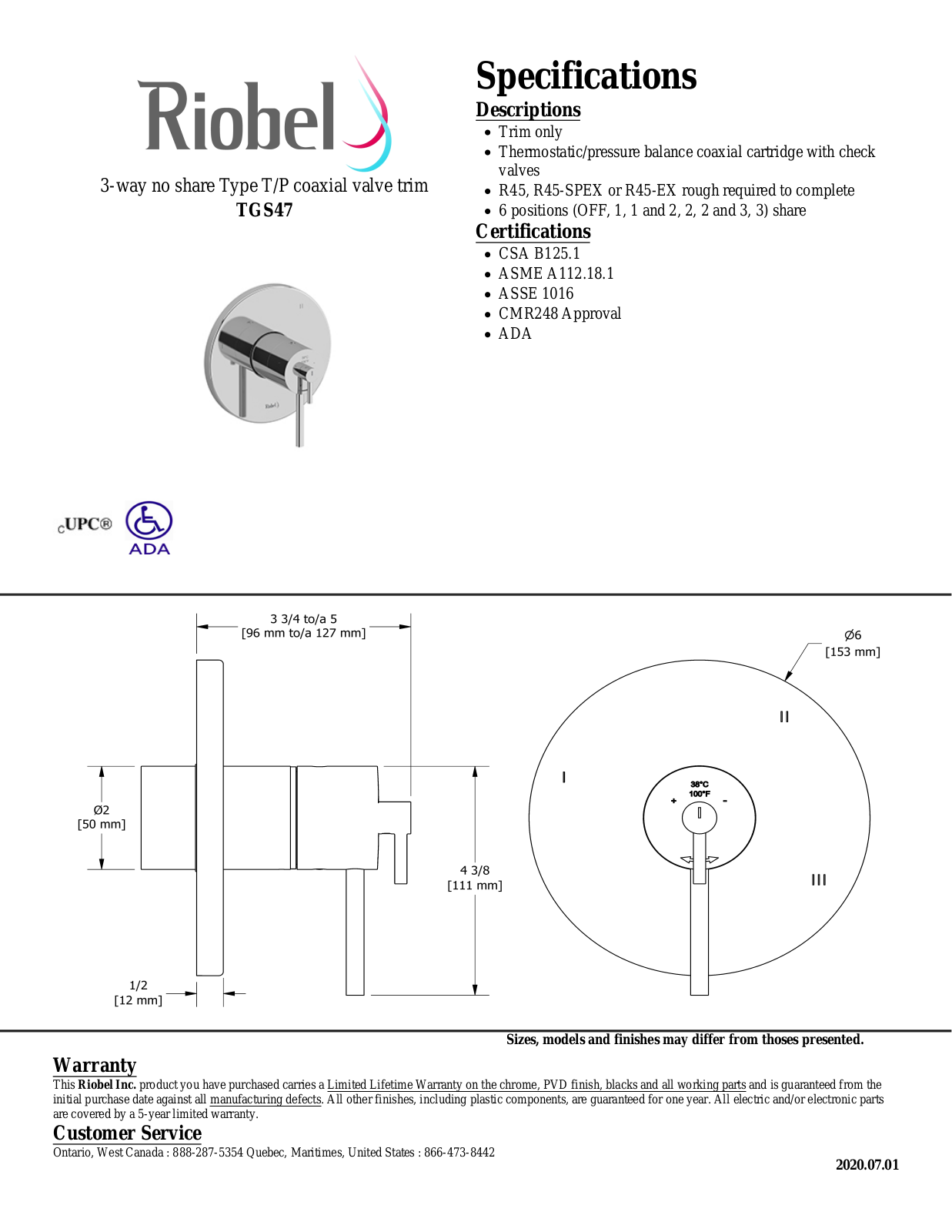 Riobel TGS47C Specifications - ManualMachine.com