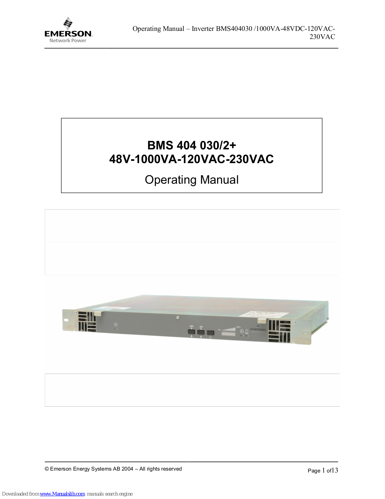 Emerson BMS 404 030/2+ Operating Manual