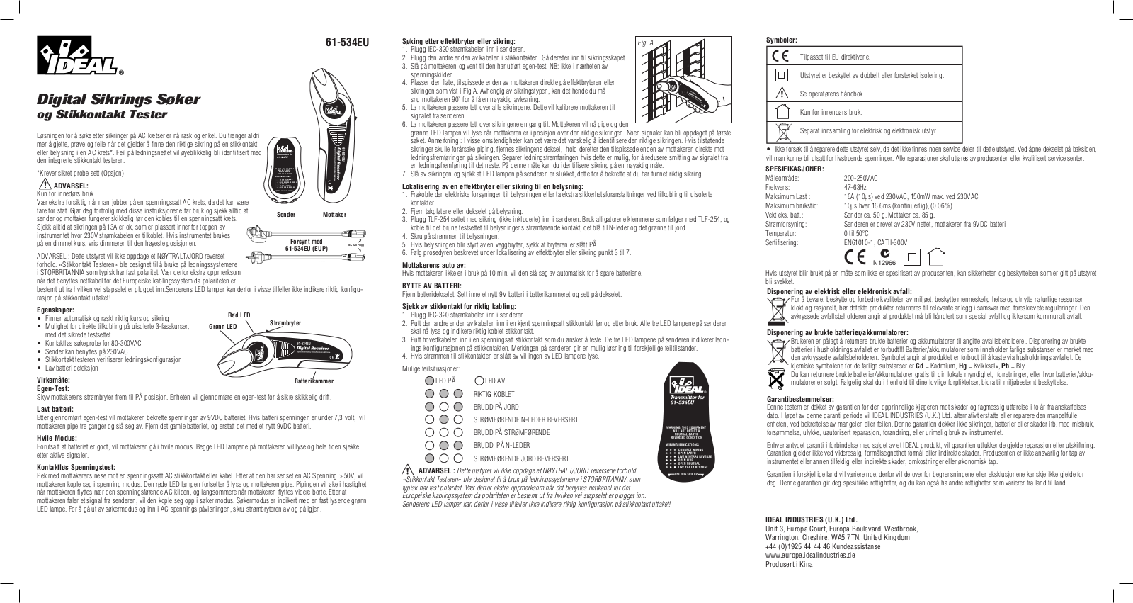 IDEAL Electrical 61-534EU Instruction Sheet