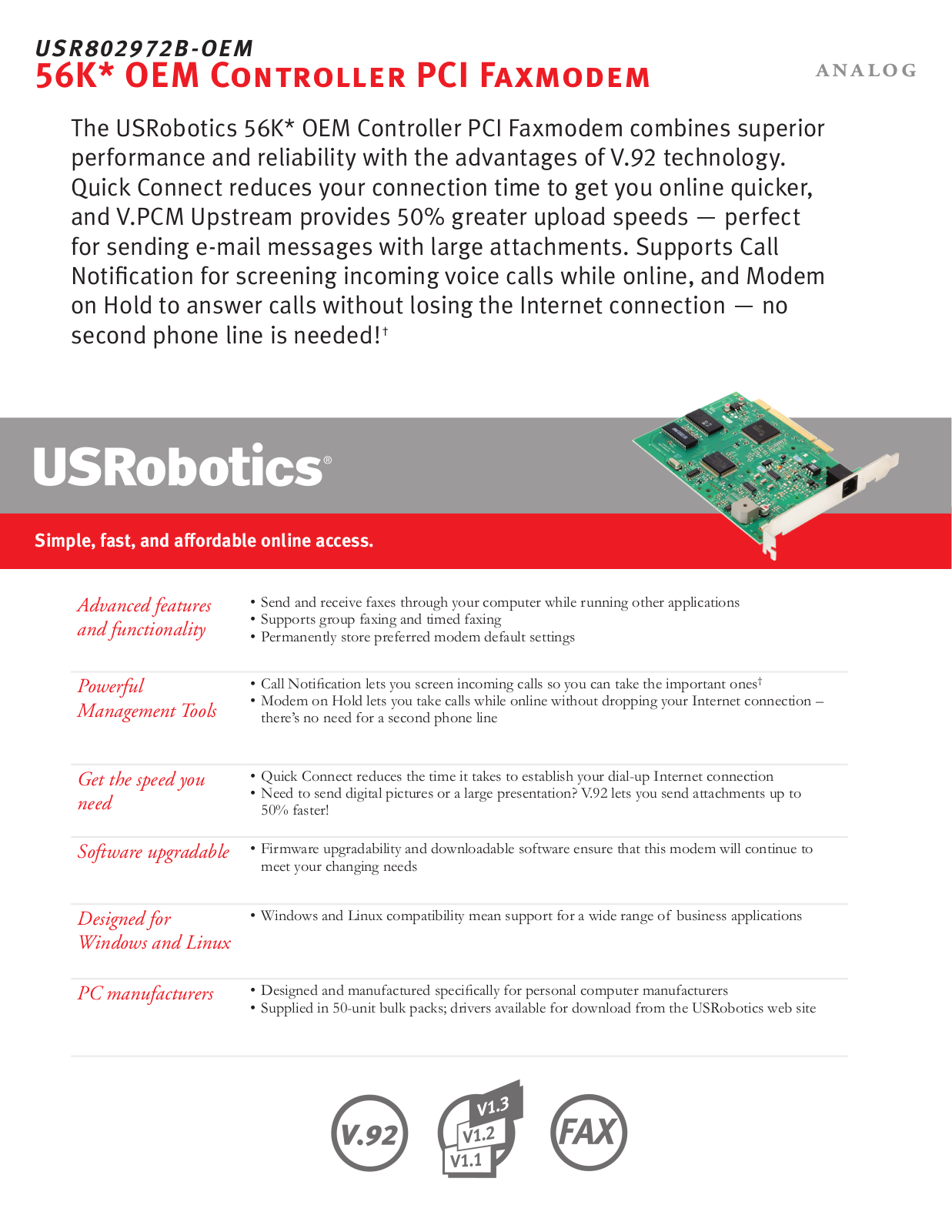 Us robotics USR802972B-OEM PRODUCT BROCHURE