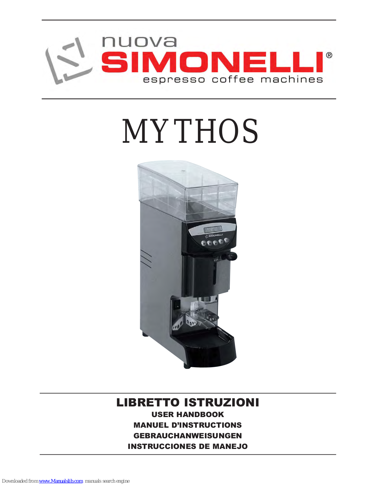 Nuova Simonelli MYTHOS, MYTHOS 220, MYTHOS 110 User Handbook Manual