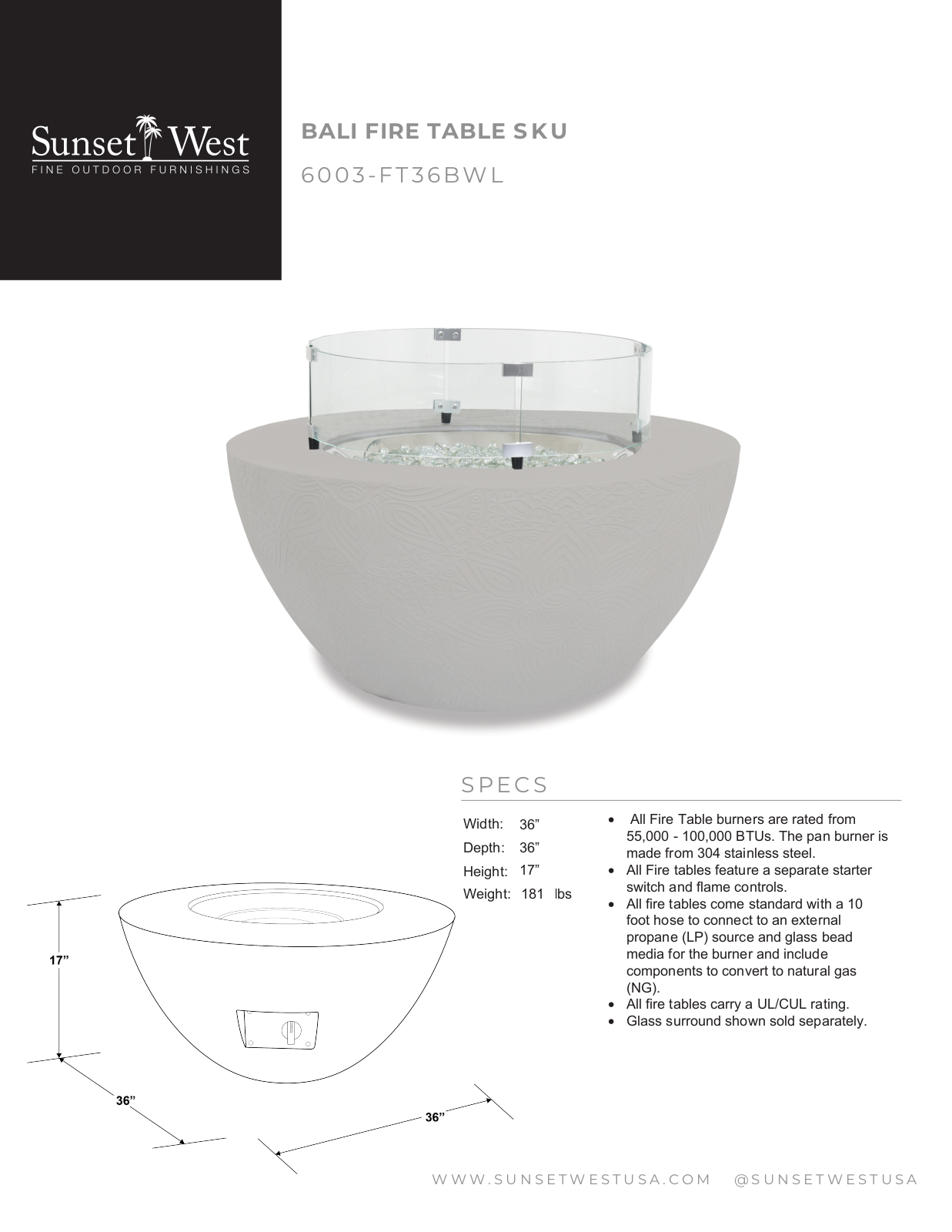 Sunset West XSW10180 Specifications - ManualMachine.com