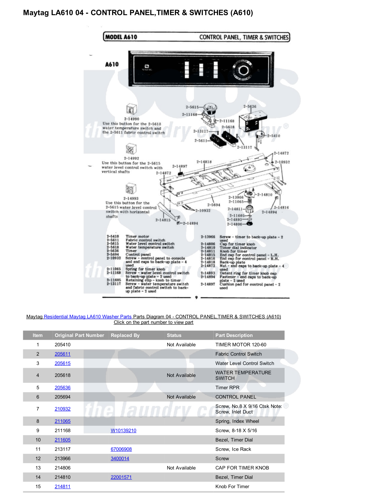 Maytag LA610 Parts Diagram