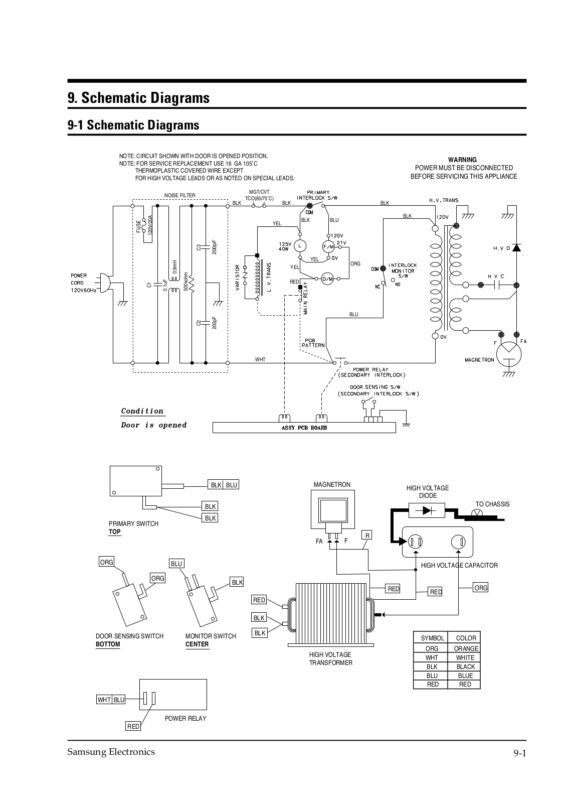 Samsung MW5594W, MW5695GW, MW5694W-XAc Schematics Diagram