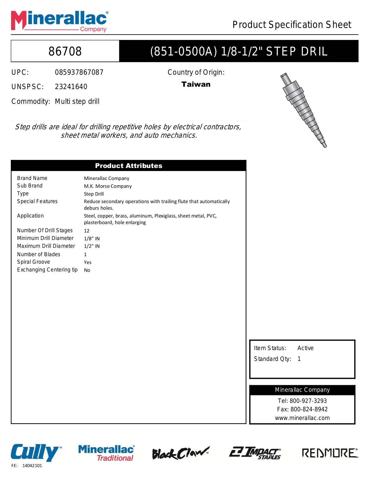 Minerallac Company 86708 Specification Sheet - ManualMachine.com