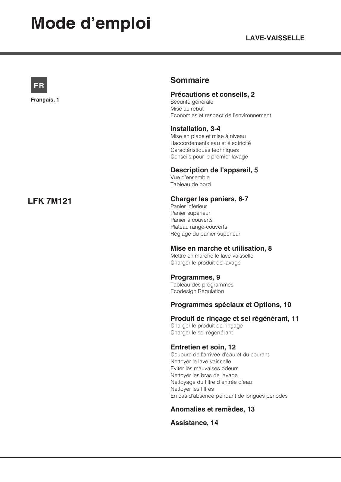 Hotpoint LFK 7M121 OC FR User Manual