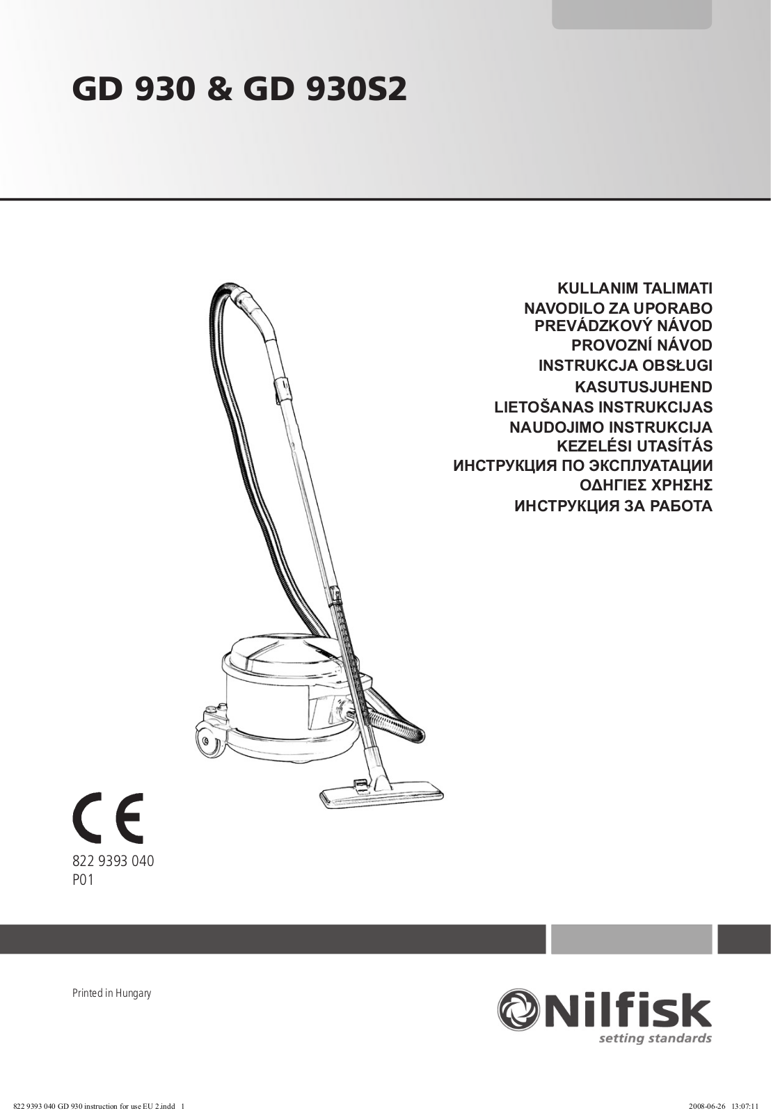 Nilfisk GD 930, GD 930 S2, GD 930 S User Manual