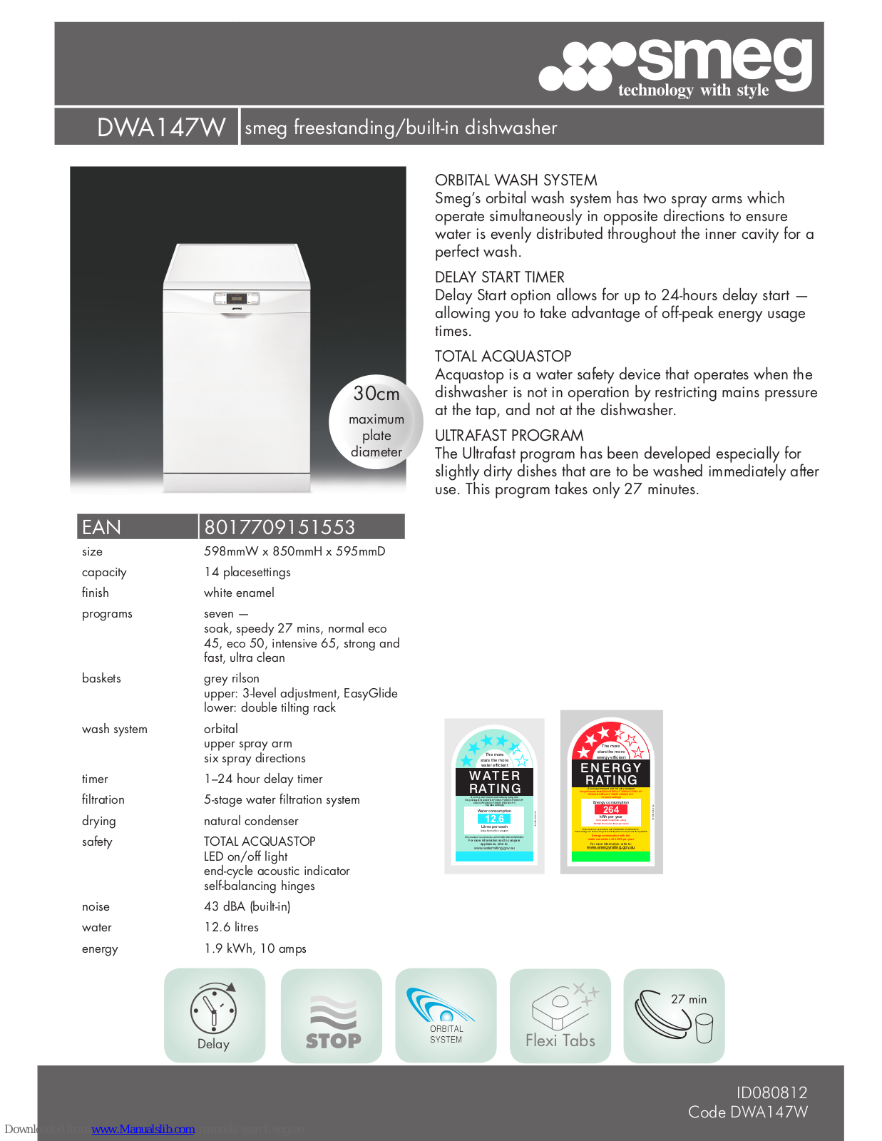 Smeg DWA147W Quick Start Manual