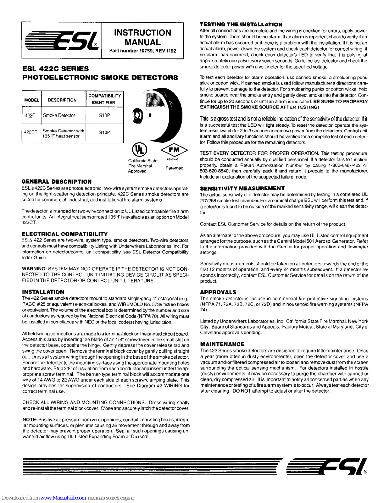 ESL 422C Series, 422CT Instruction Manual