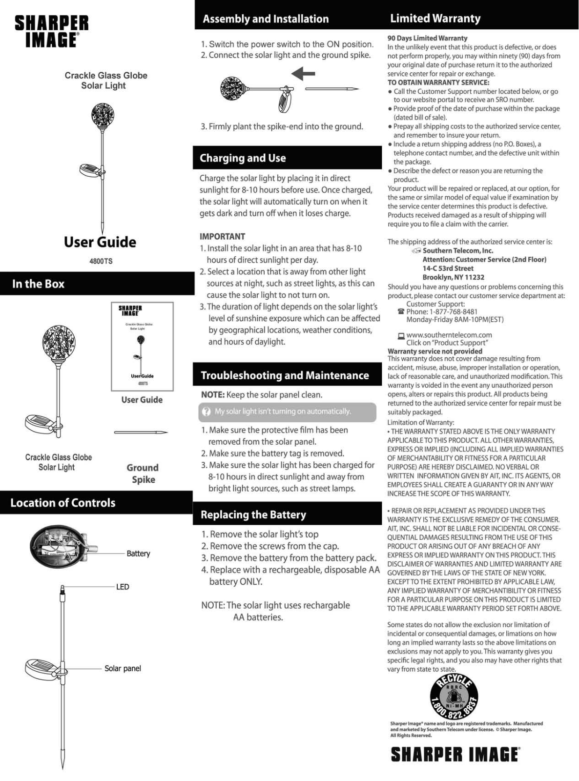 Sharper image 4800TS User Manual