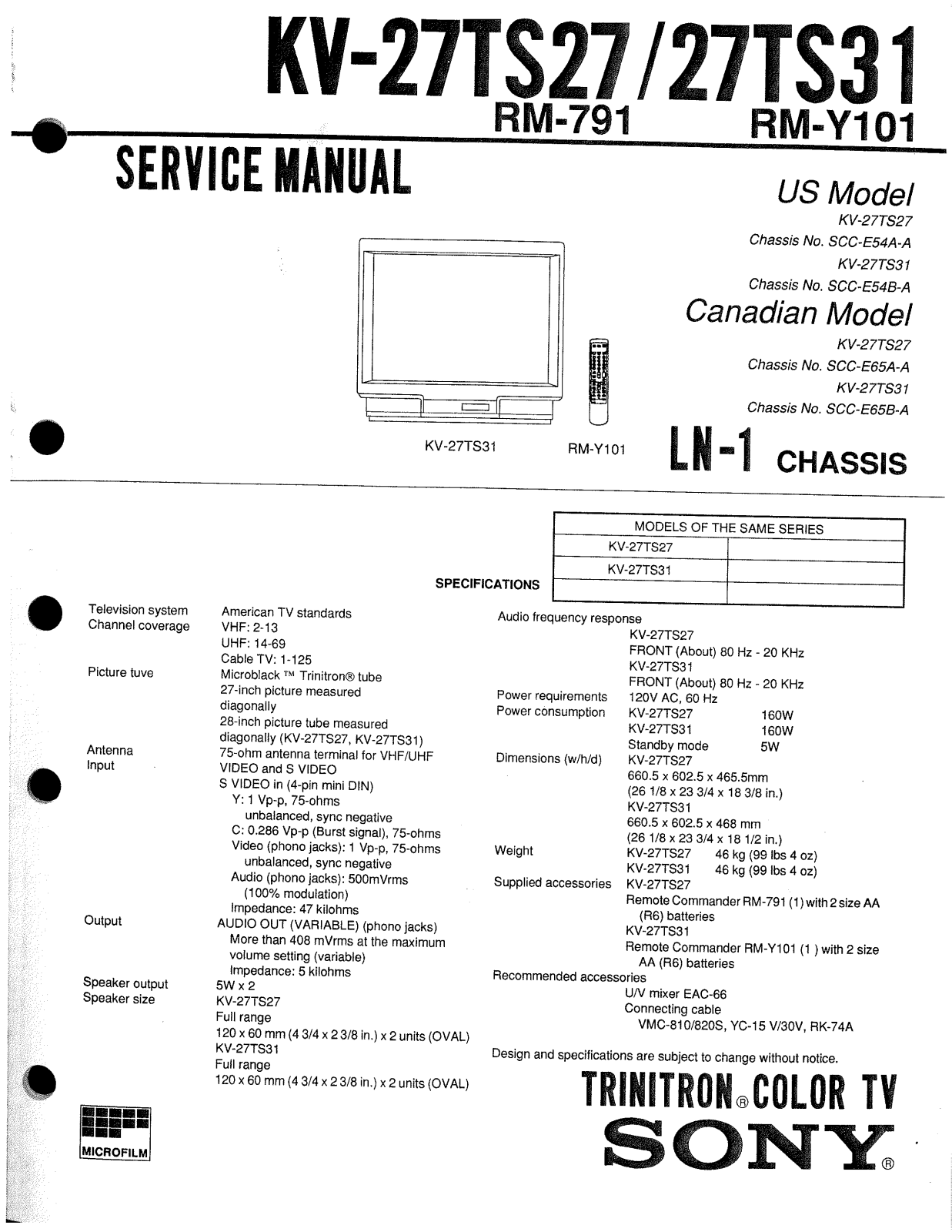 SONY KV2160WR Service Manual