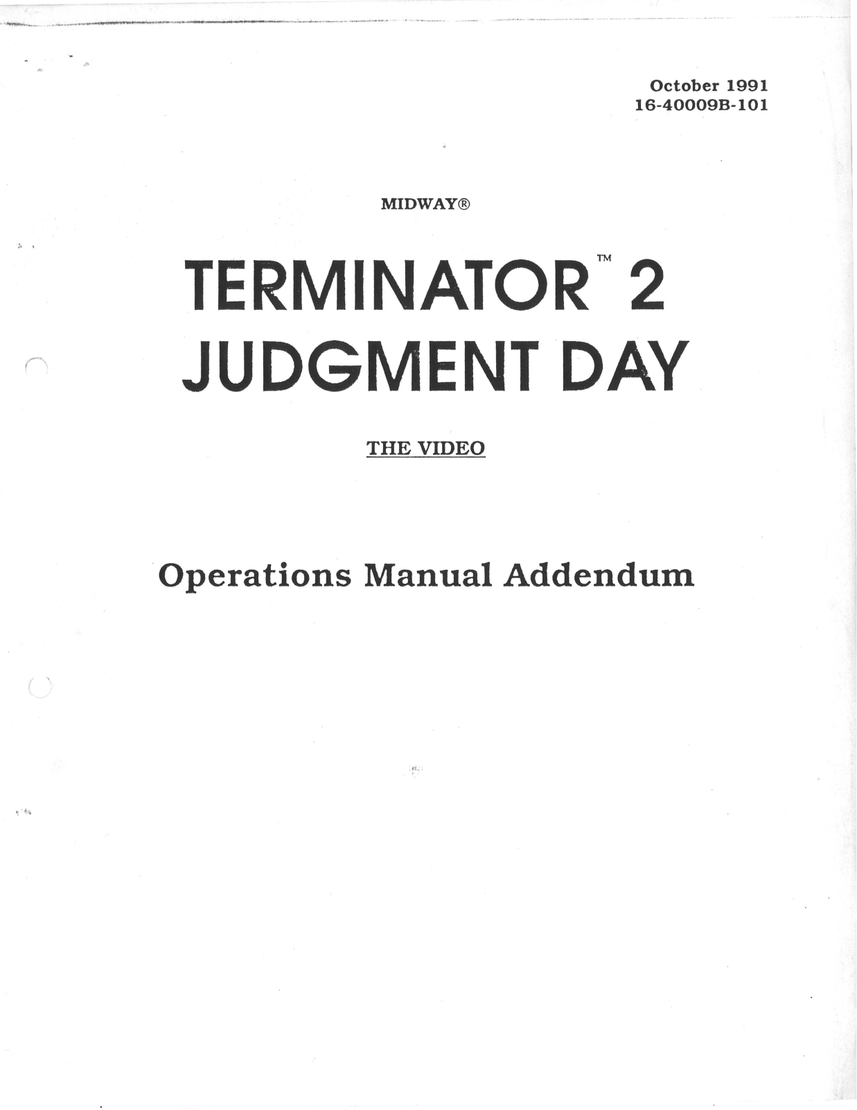 Midway TERMINATOR 2 JUDGMENT DAY Operation Manual - ManualMachine.com