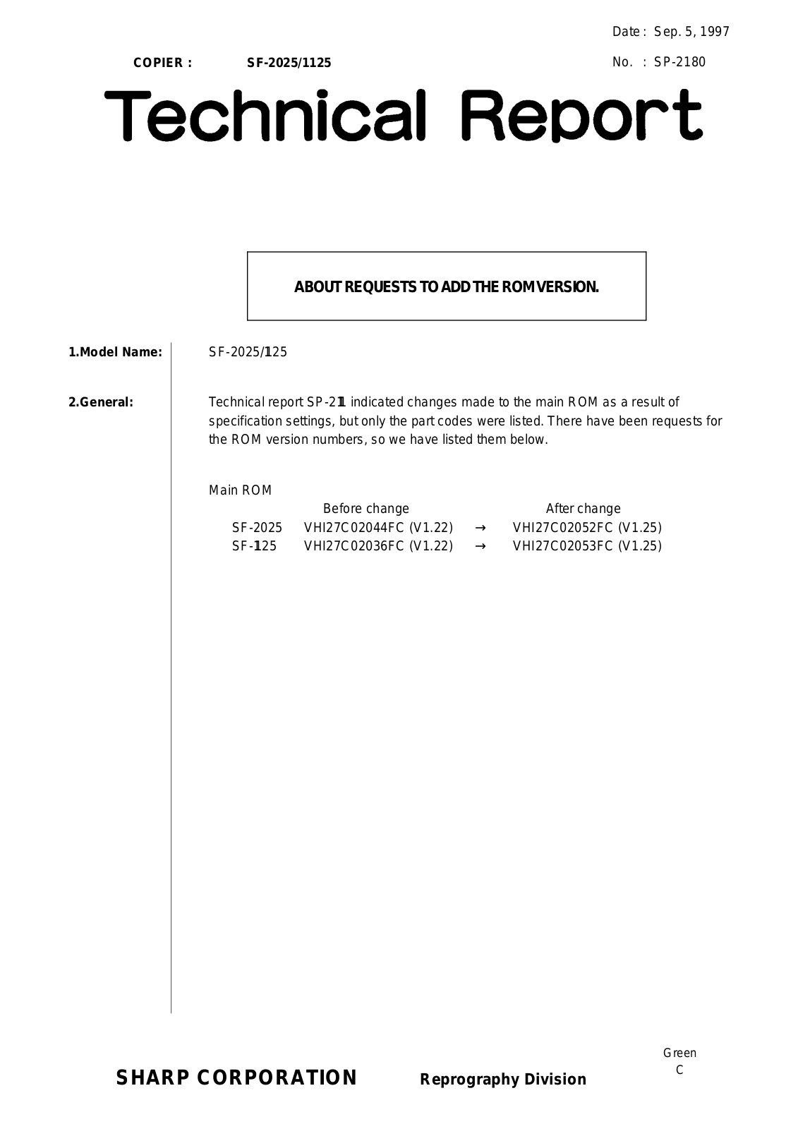 SHARP sp2180 Technical Report