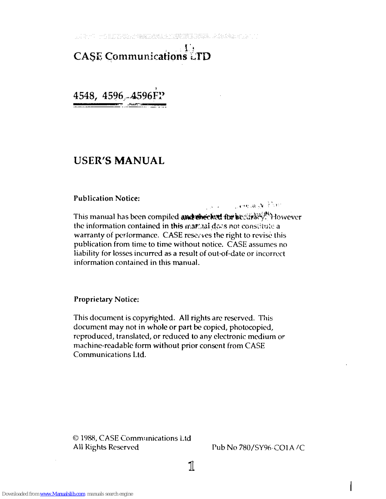 Case Communications 4548, 4596, 4596FP User Manual