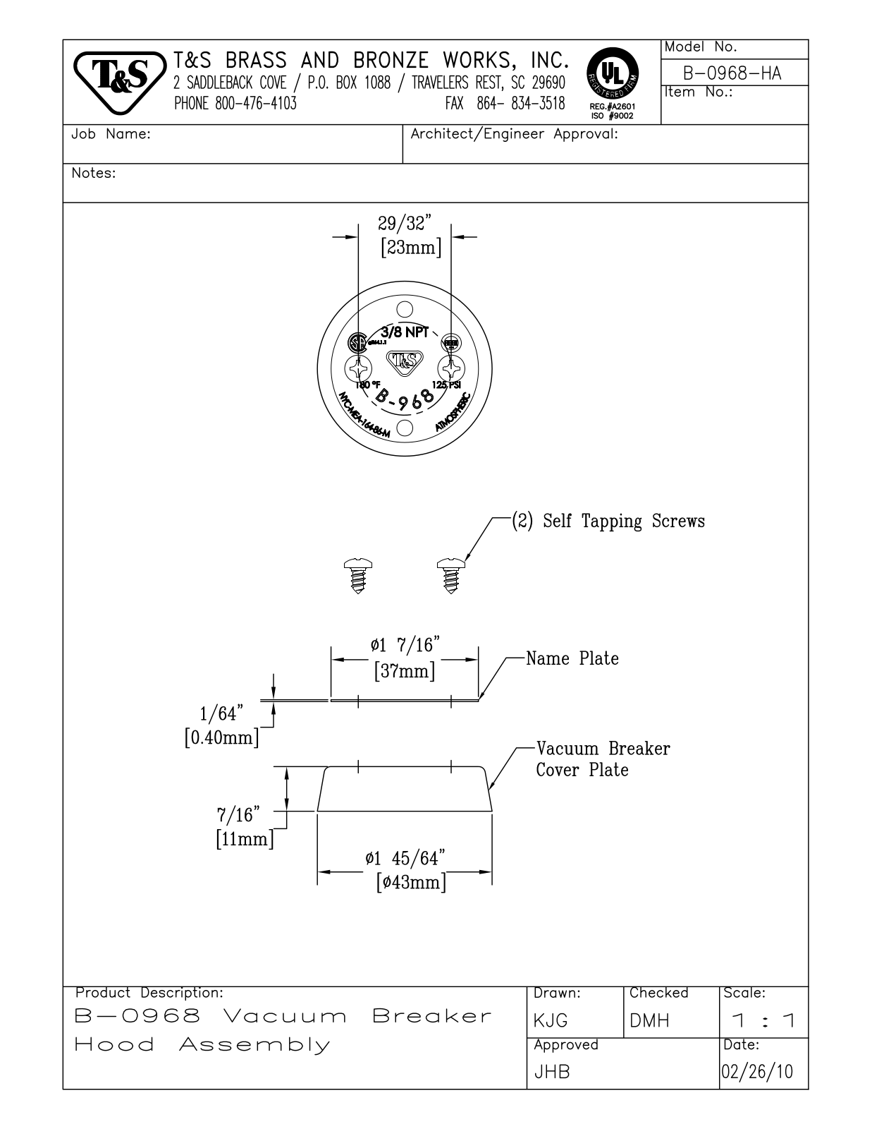 T&S Brass B-0968-HA User Manual