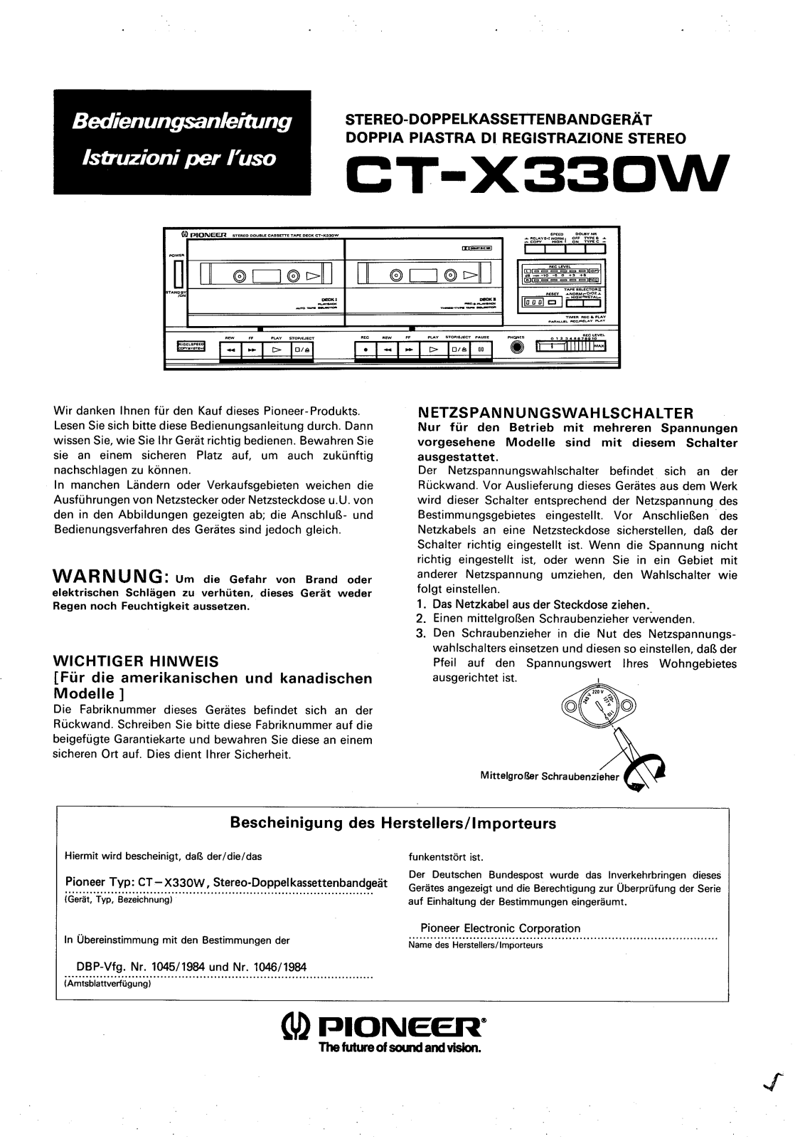 Pioneer CT-X330W User Manual