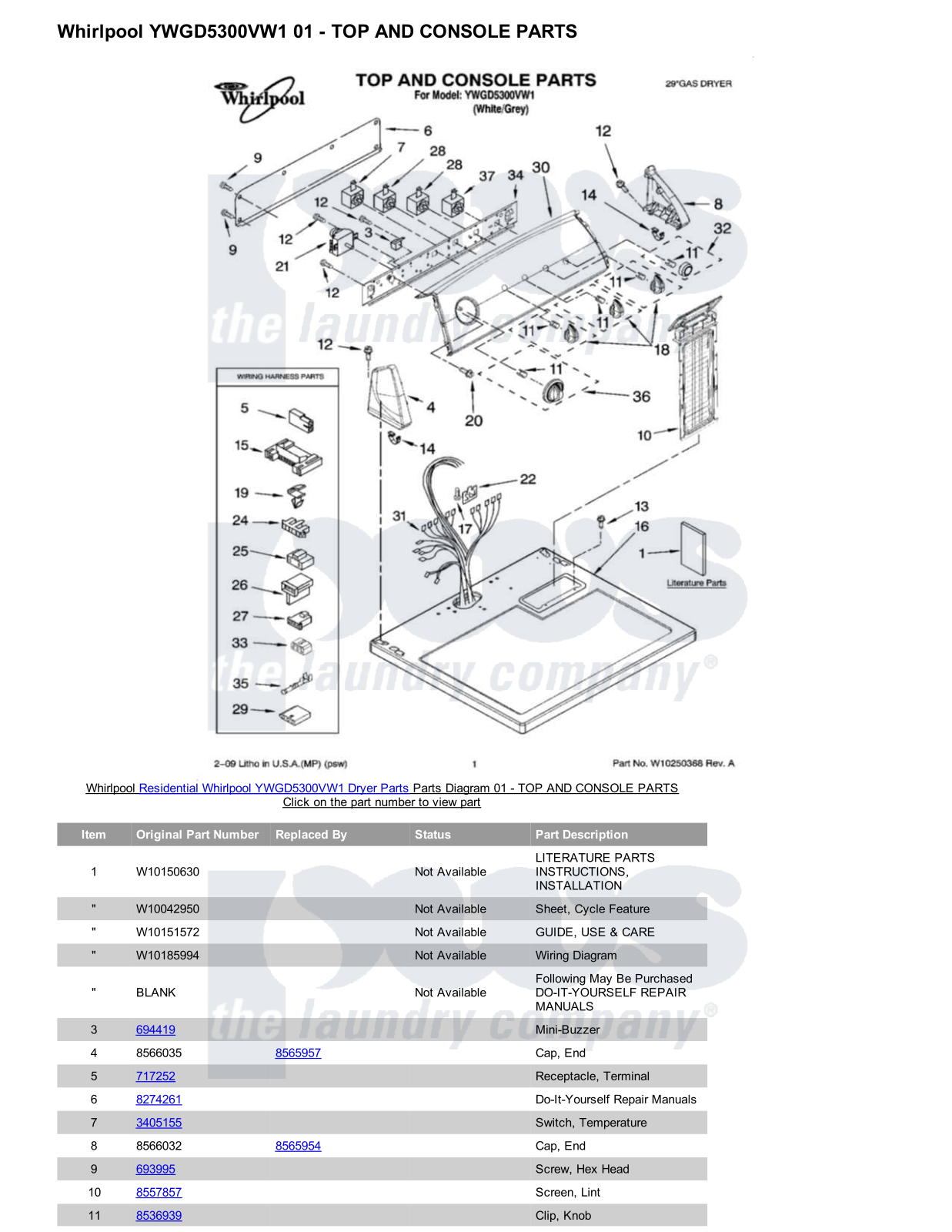 Whirlpool YWGD5300VW1 Parts Diagram