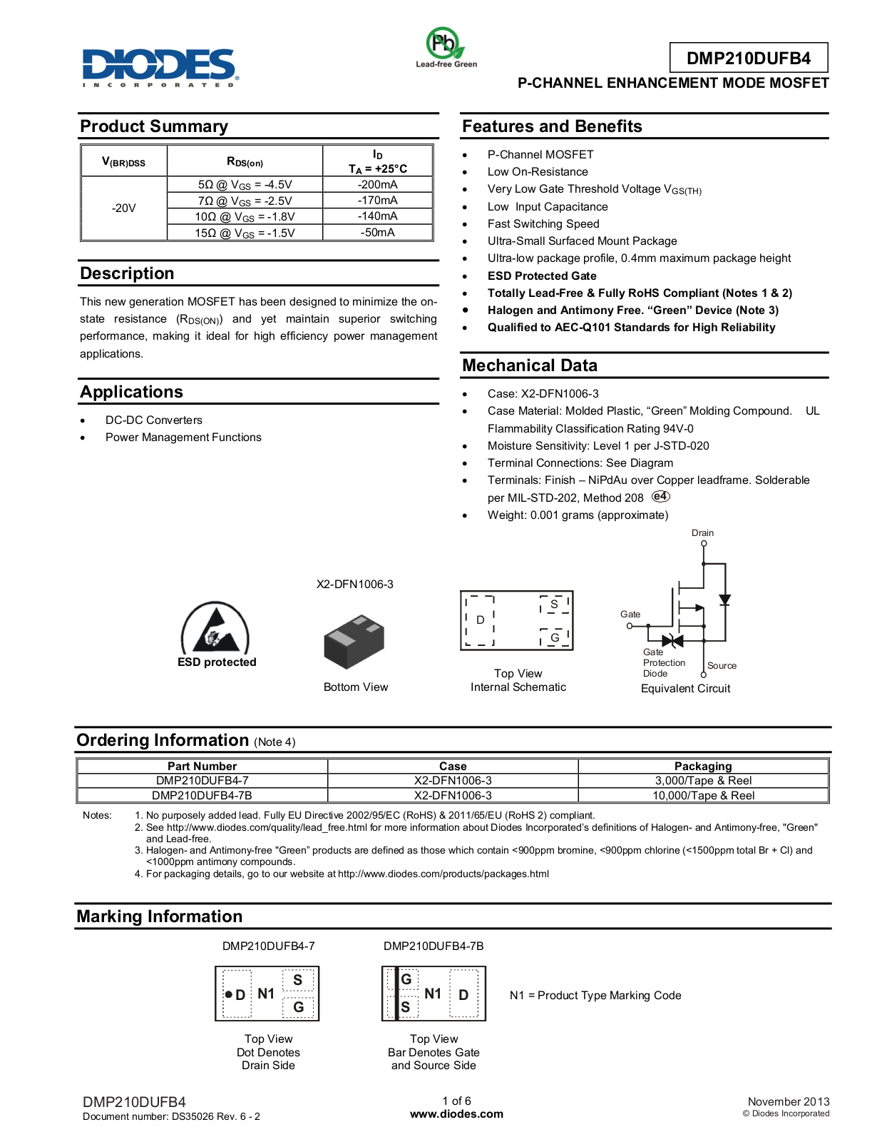 Diodes DMP210DUFB4 User Manual