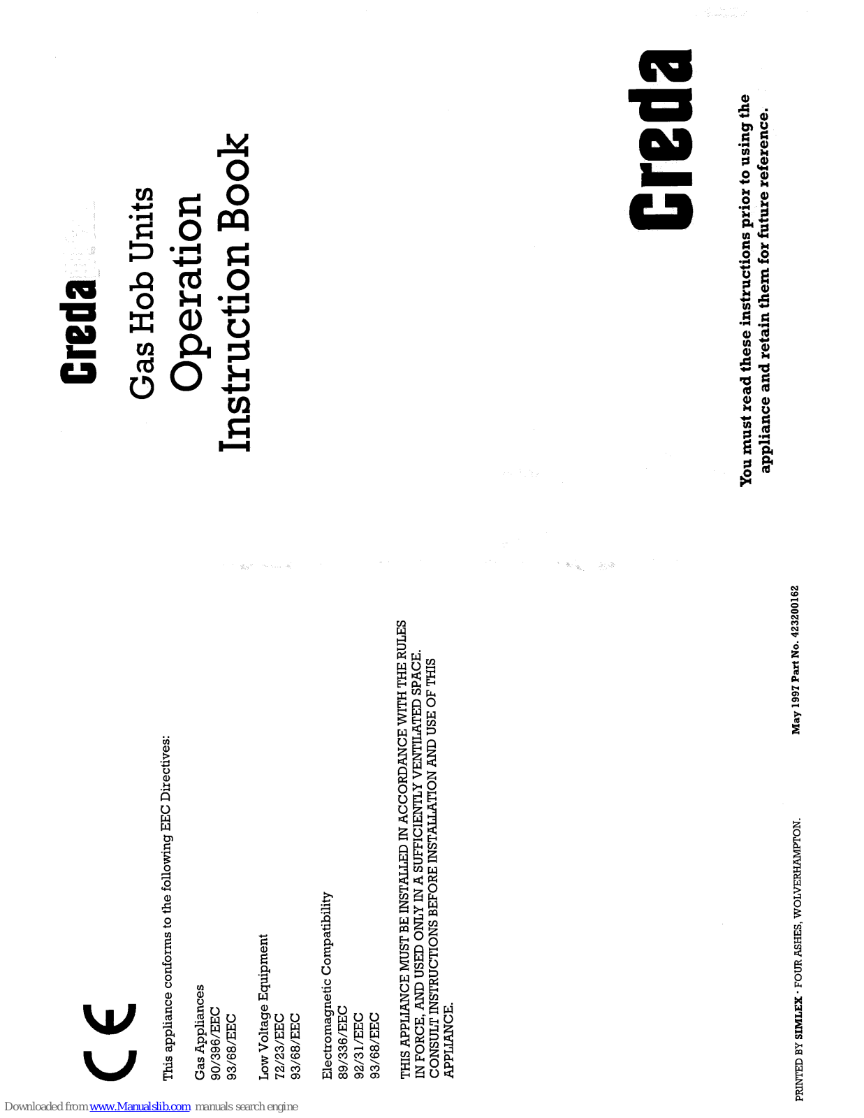 Creda HB42329, Creadplan 42340, Creadplan 42345, Creadplan 42341, Creadplan 42342 Operating Instructions Book Manual