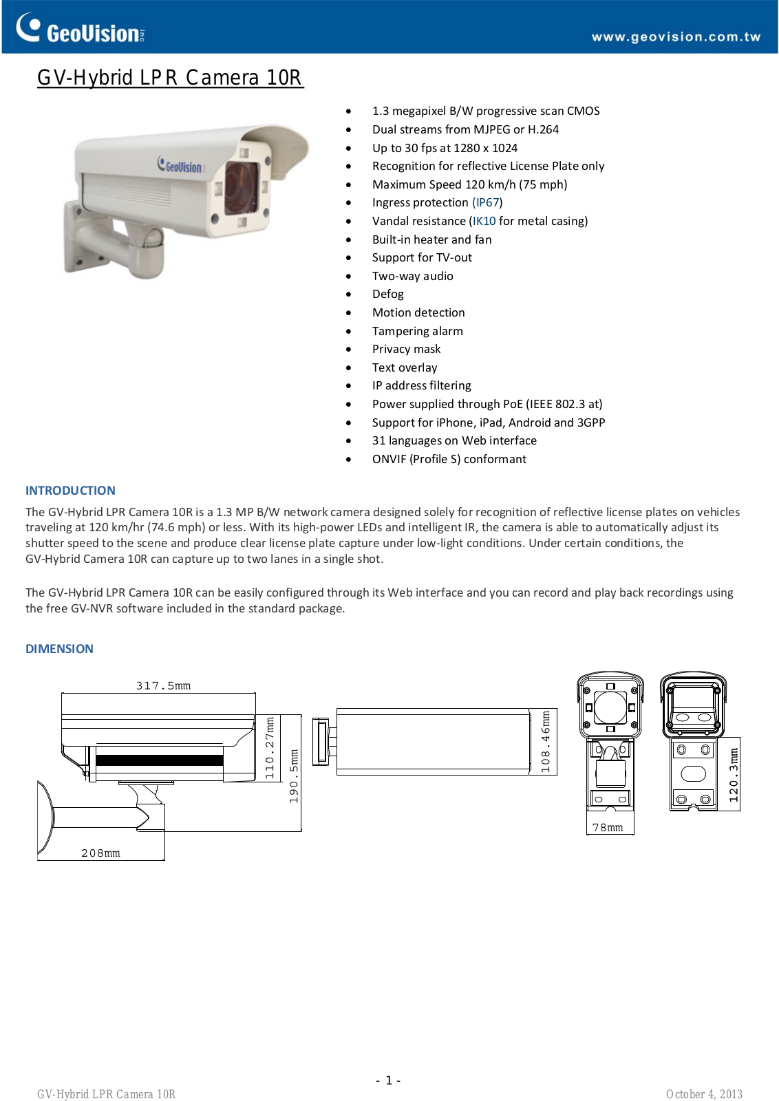 GeoVision Hybrid LPR Camera 10R User Manual