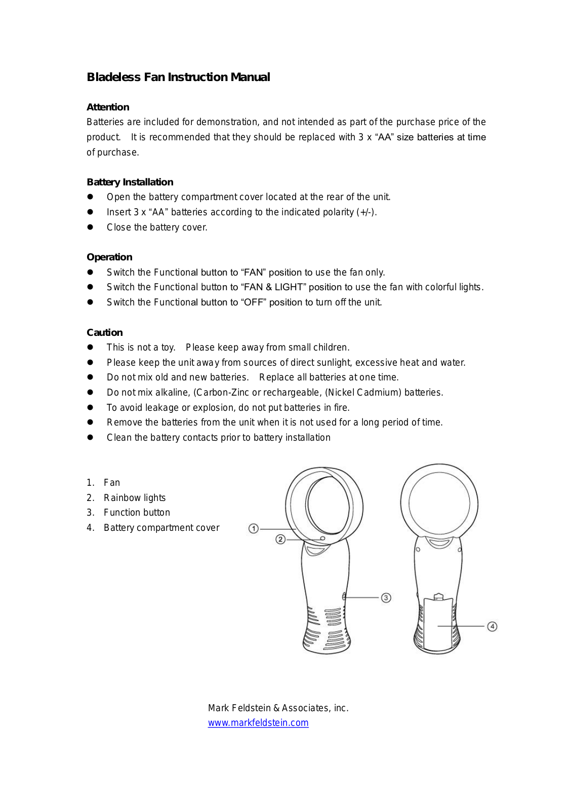 Mark Feldstein Bladeless Fan User Manual