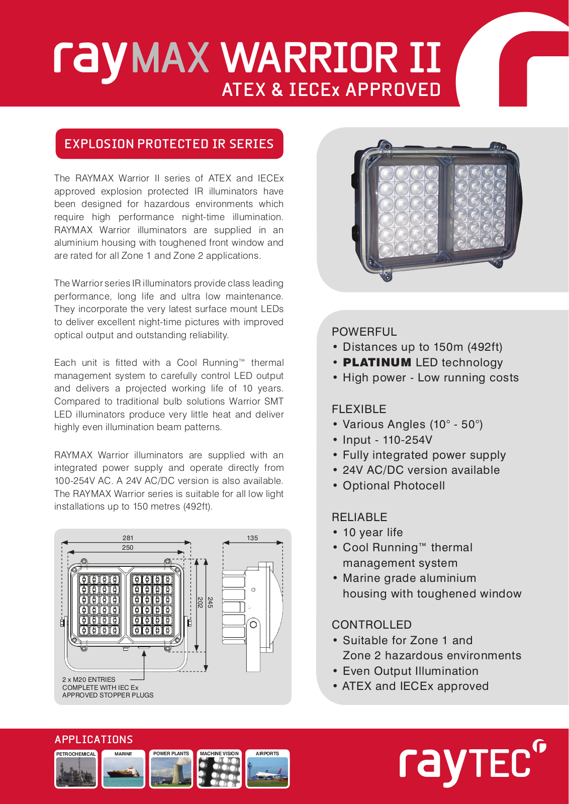 Raytec RMW2-200-30-PC, RMW2-200-30, RMW2-200-50-PC, RMW2-200-50, RMW2-200-10-PC Specsheet