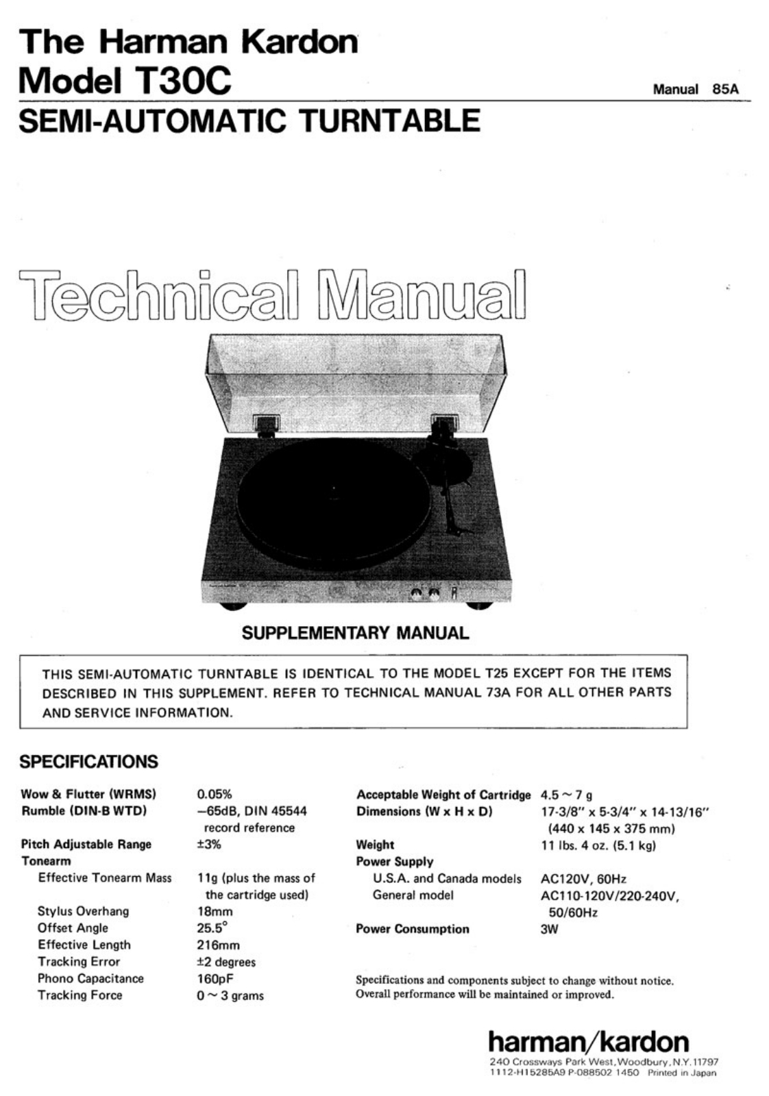 Harman Kardon T-30-C Service manual