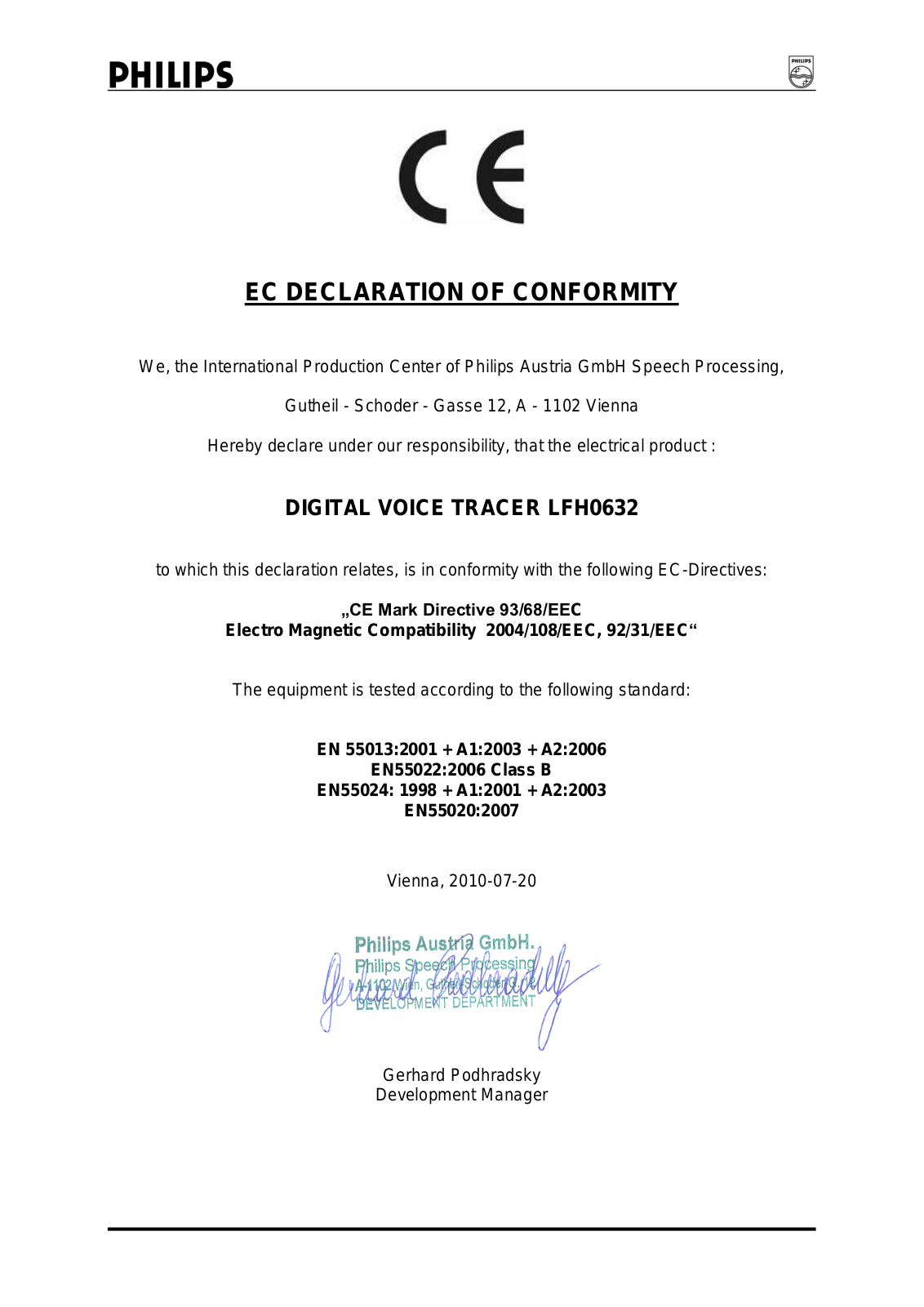 Philips LFH0632/00 ce certificates - ManualMachine.com