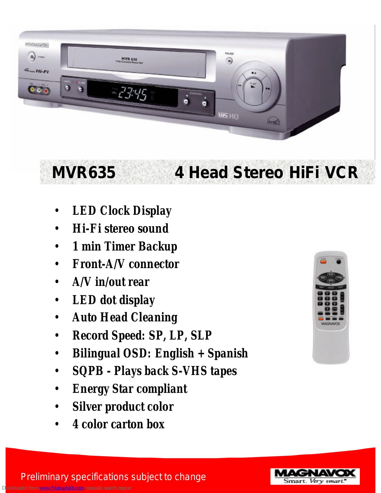 Magnavox MVR635, MVR635MG Specifications