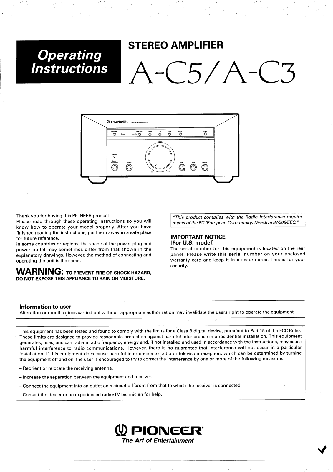 Pioneer A-C5, A-C3 Manual