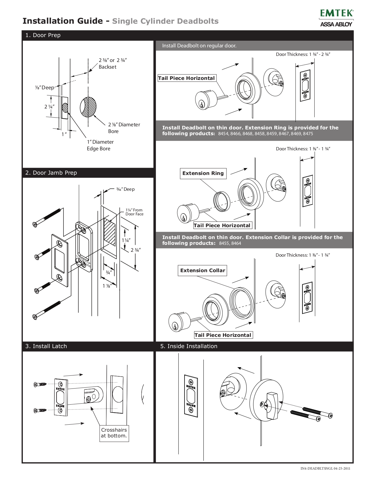 Emtek Single Cylinder Deadbolt User Manual