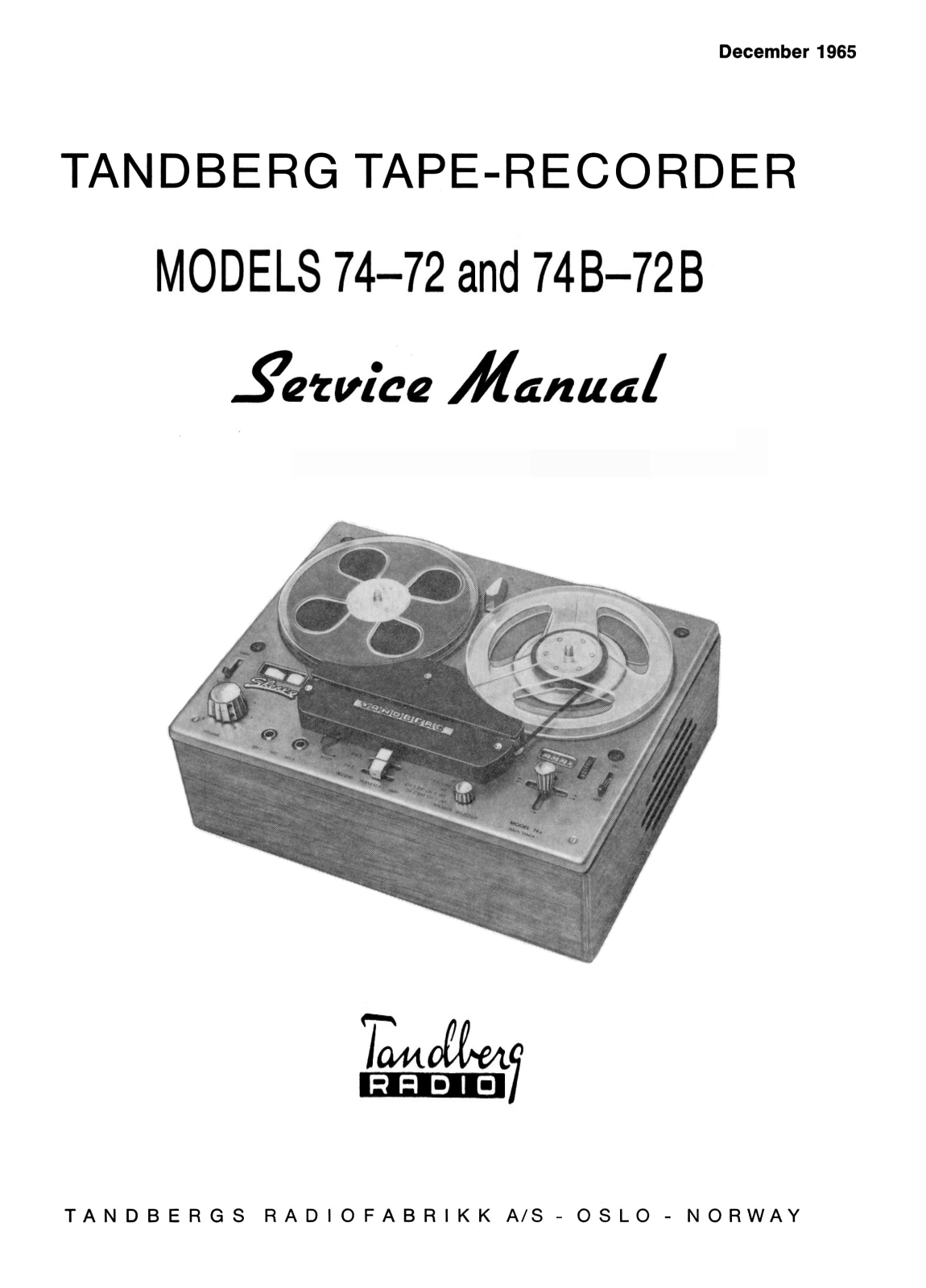 Tandberg 72, 74, 74-B Service manual