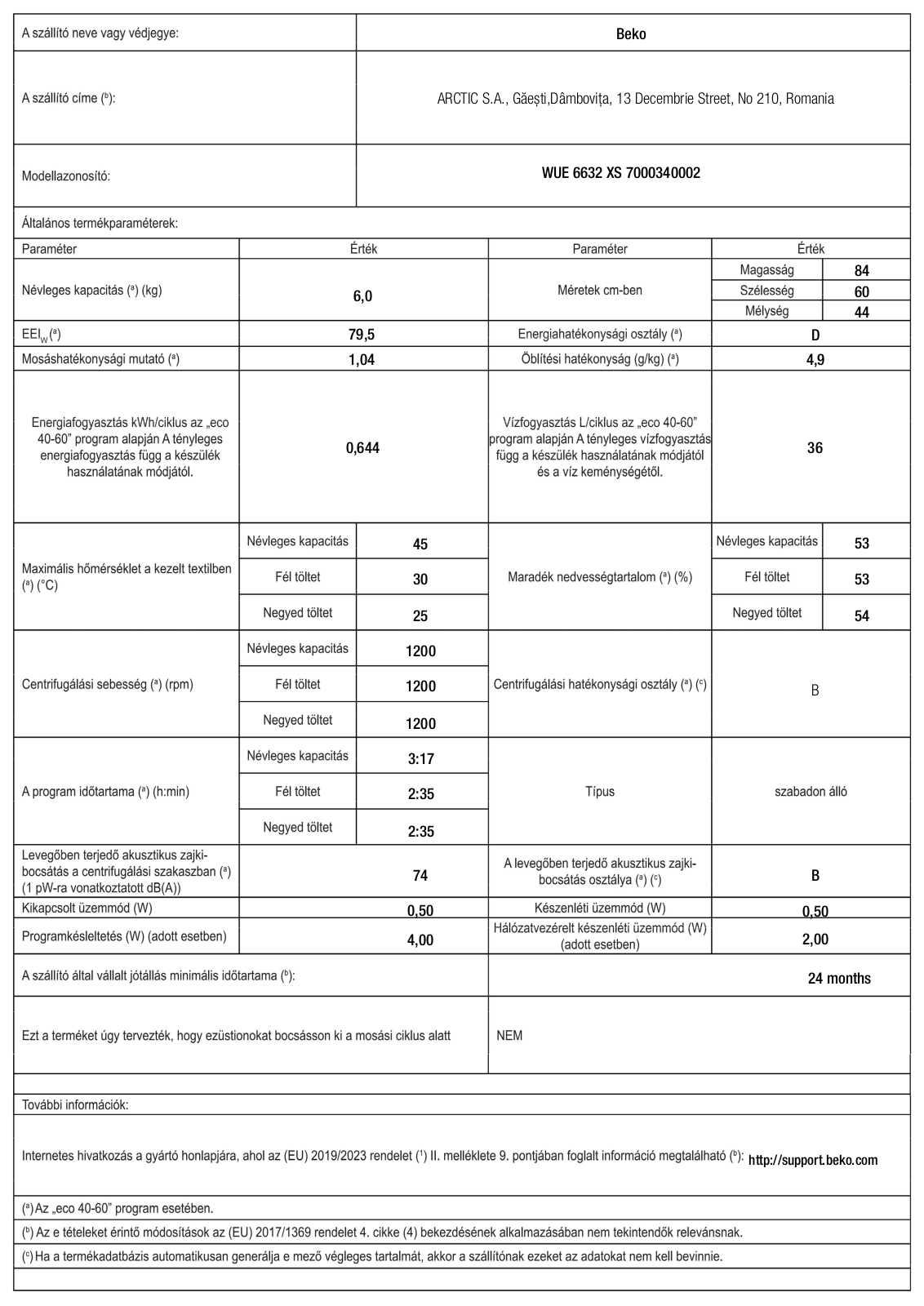 Beko WUE 6632 XS User Manual