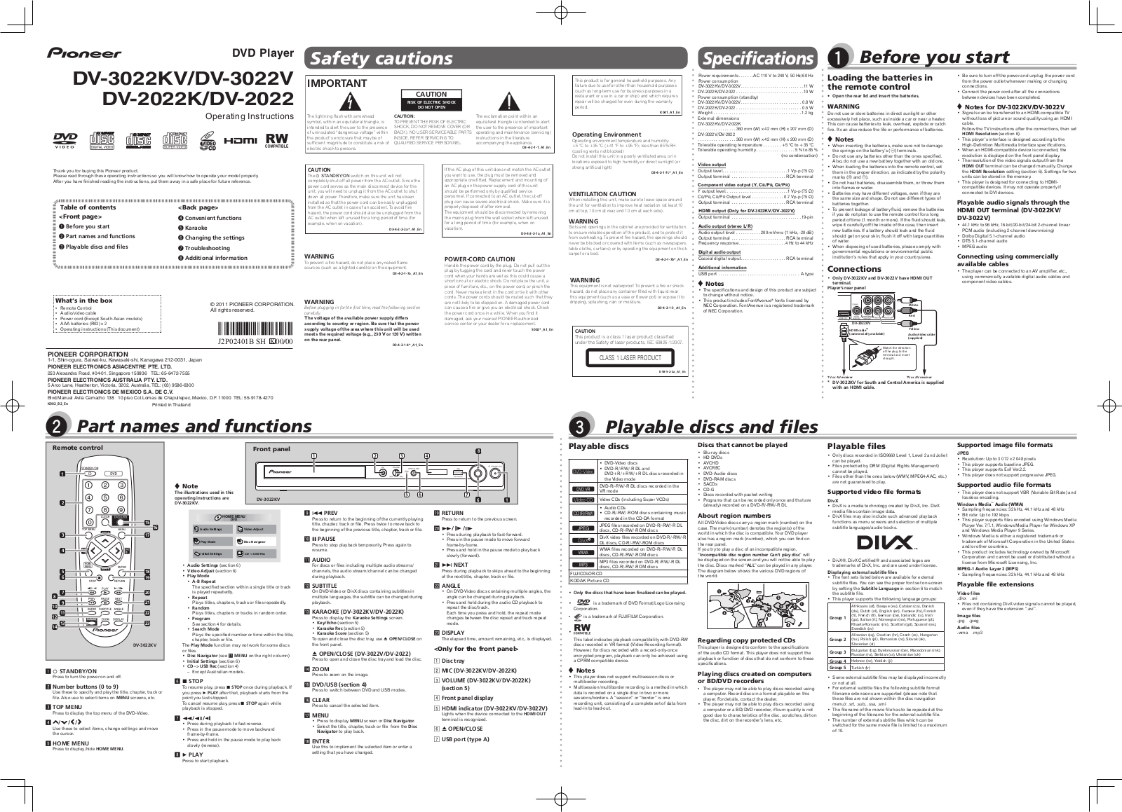 Pioneer DV-3022V, DV-3022KV, DV-2022, DV-2022K User Manual 2