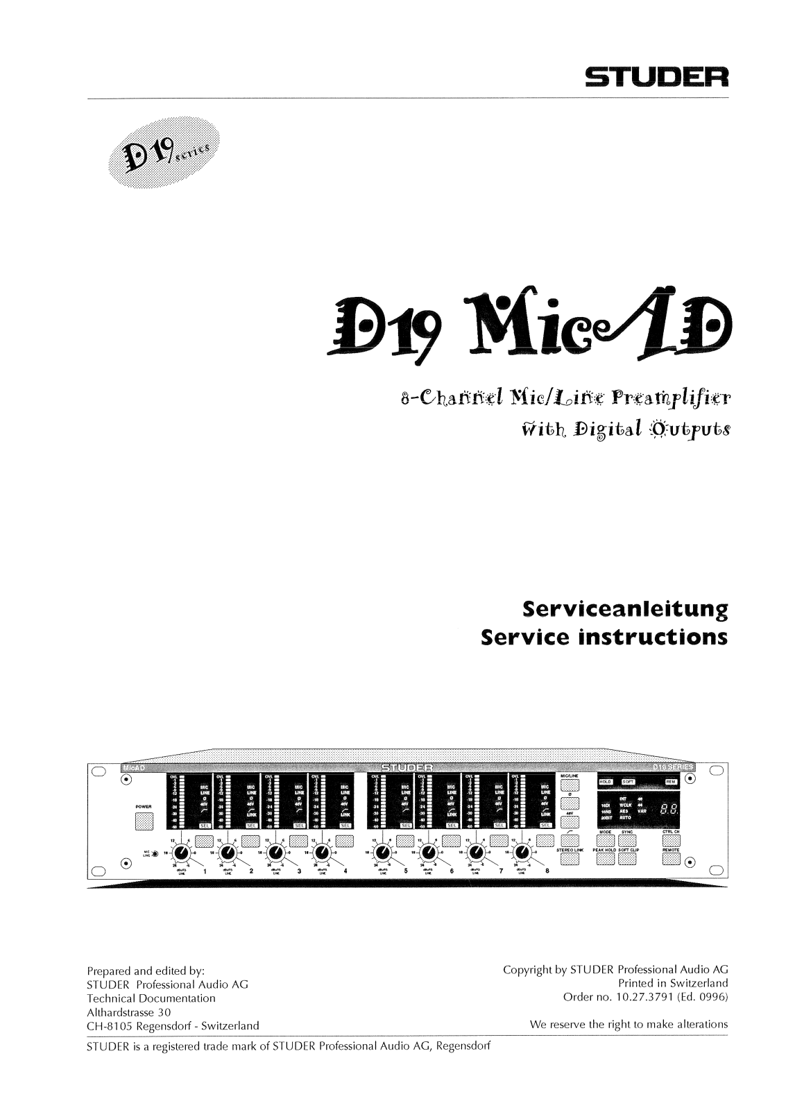 Studer D-19 MicAD Service manual