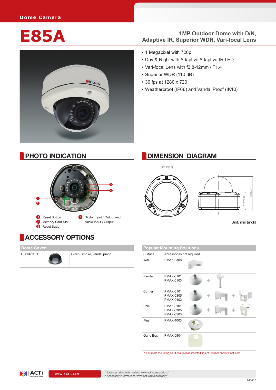 ACTi E85A Specsheet