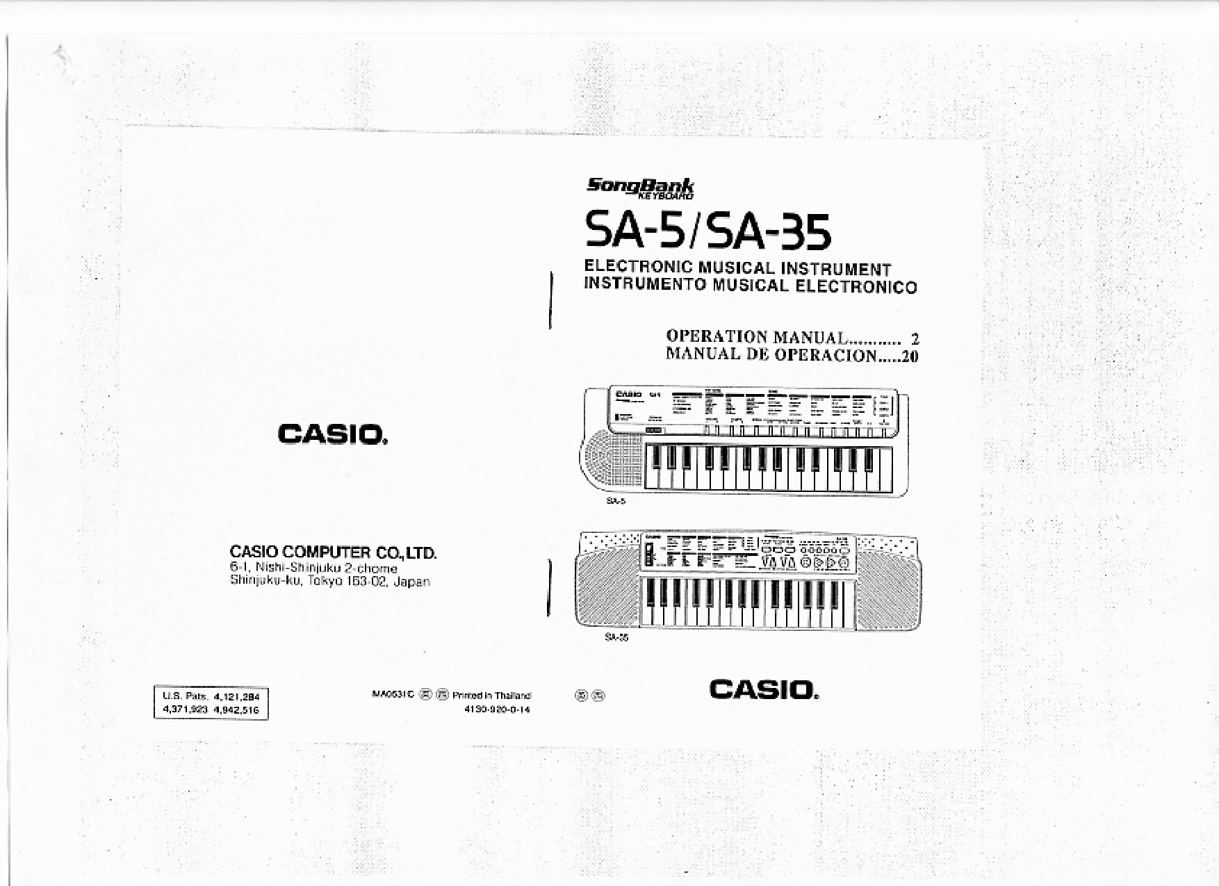 Casio SA-35, SA-5 User Manual