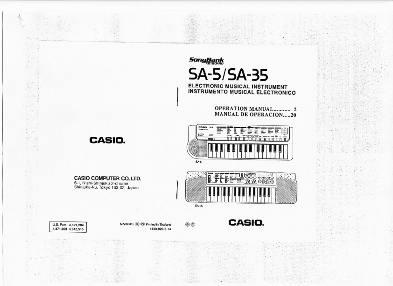 Casio SA-35, SA-5 User Manual