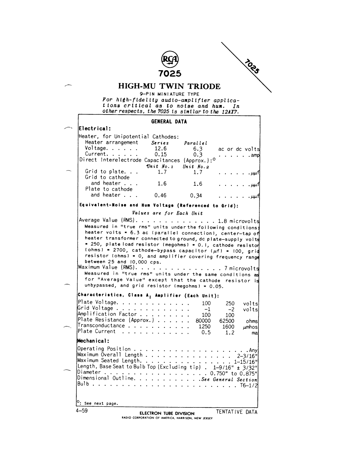 rca 7025 DATASHEETS