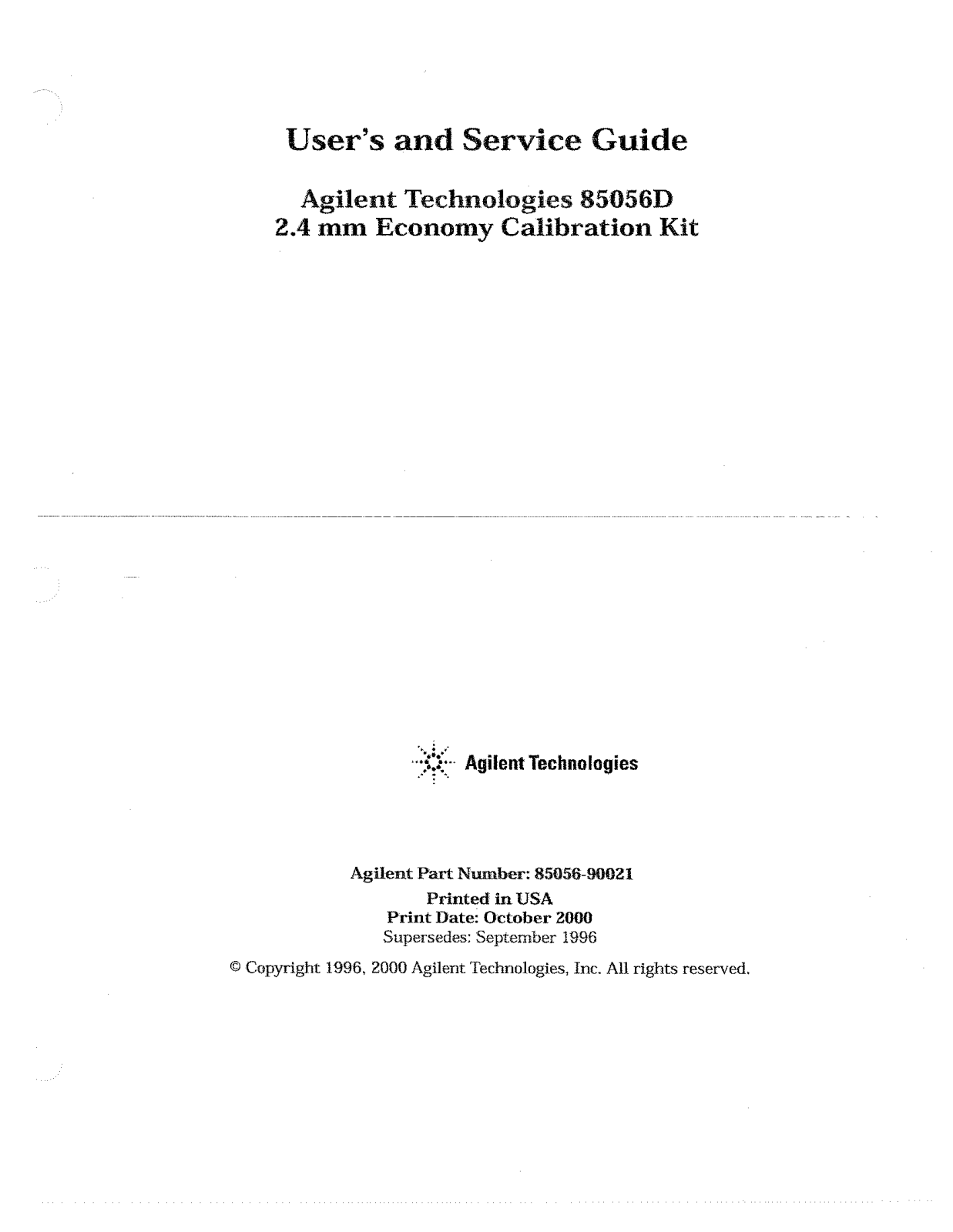 Keysight (Agilent) 85056D User Manual