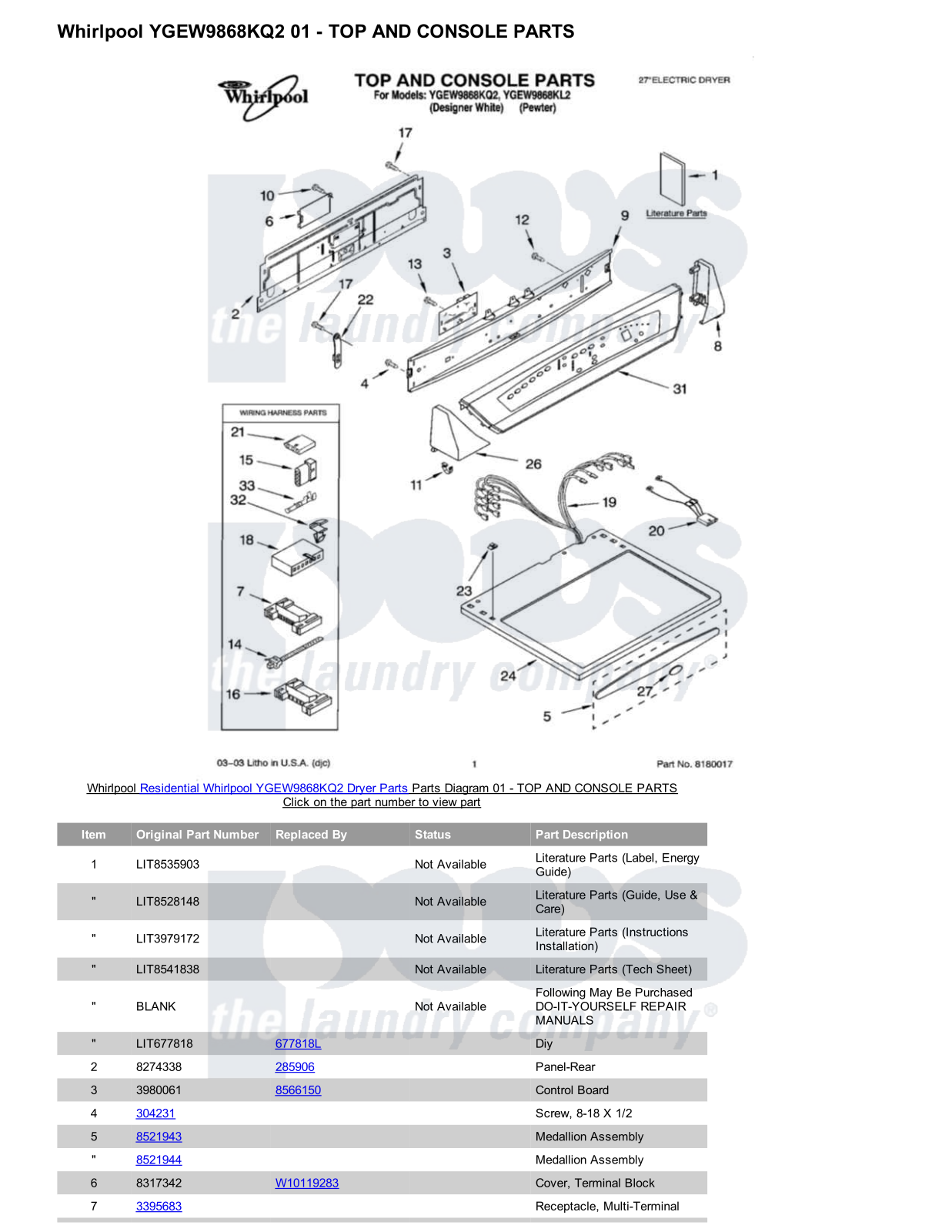 Whirlpool YGEW9868KQ2 Parts Diagram